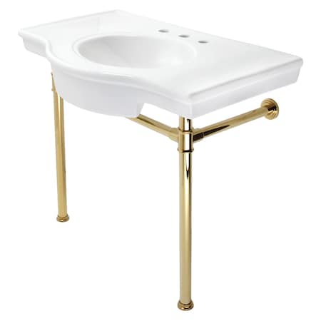 Fauceture VPB1372ST Templeton 37" Ceramic Console Table W/ SS Legs, White/Brass VPB1372ST